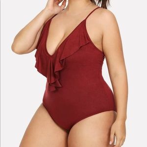 ❕SOLD❕Ruffle Front Suede Bodysuit